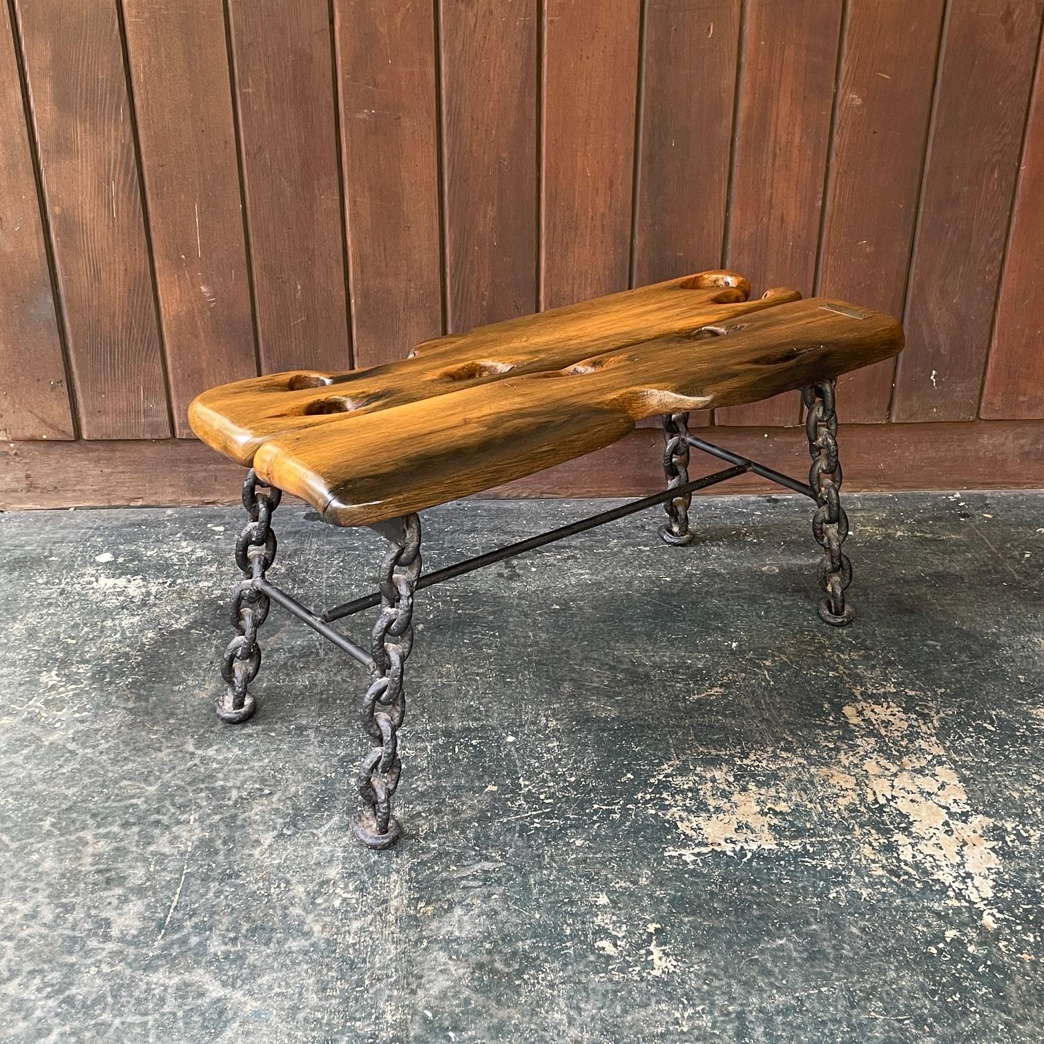 Panchina in legno di recupero del 1890 con base in ferro A Link Nautica in vendita 2