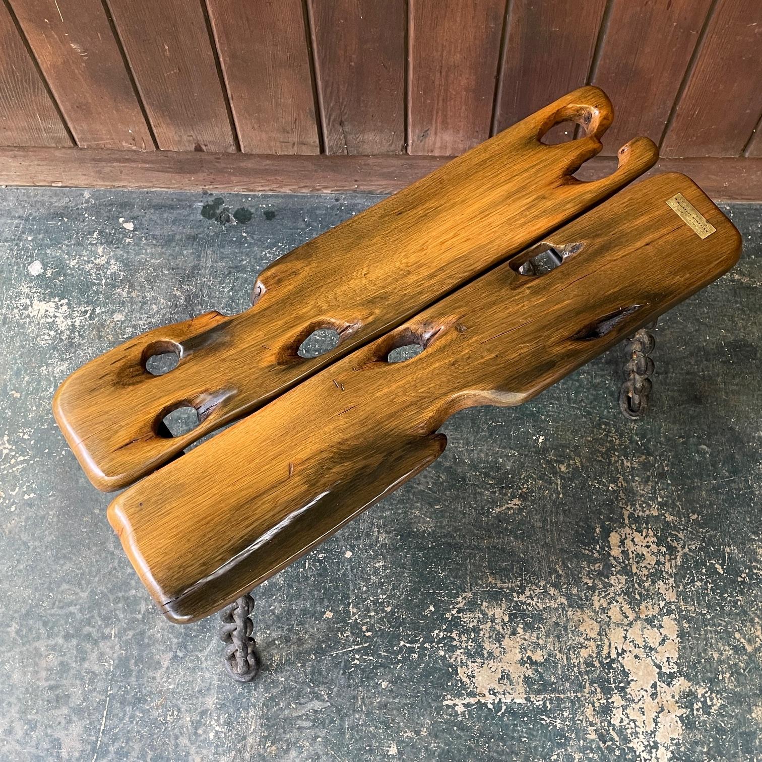 Panchina in legno di recupero del 1890 con base in ferro A Link Nautica in vendita 4