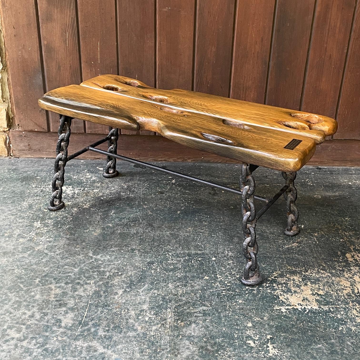 Americano Panchina in legno di recupero del 1890 con base in ferro A Link Nautica in vendita