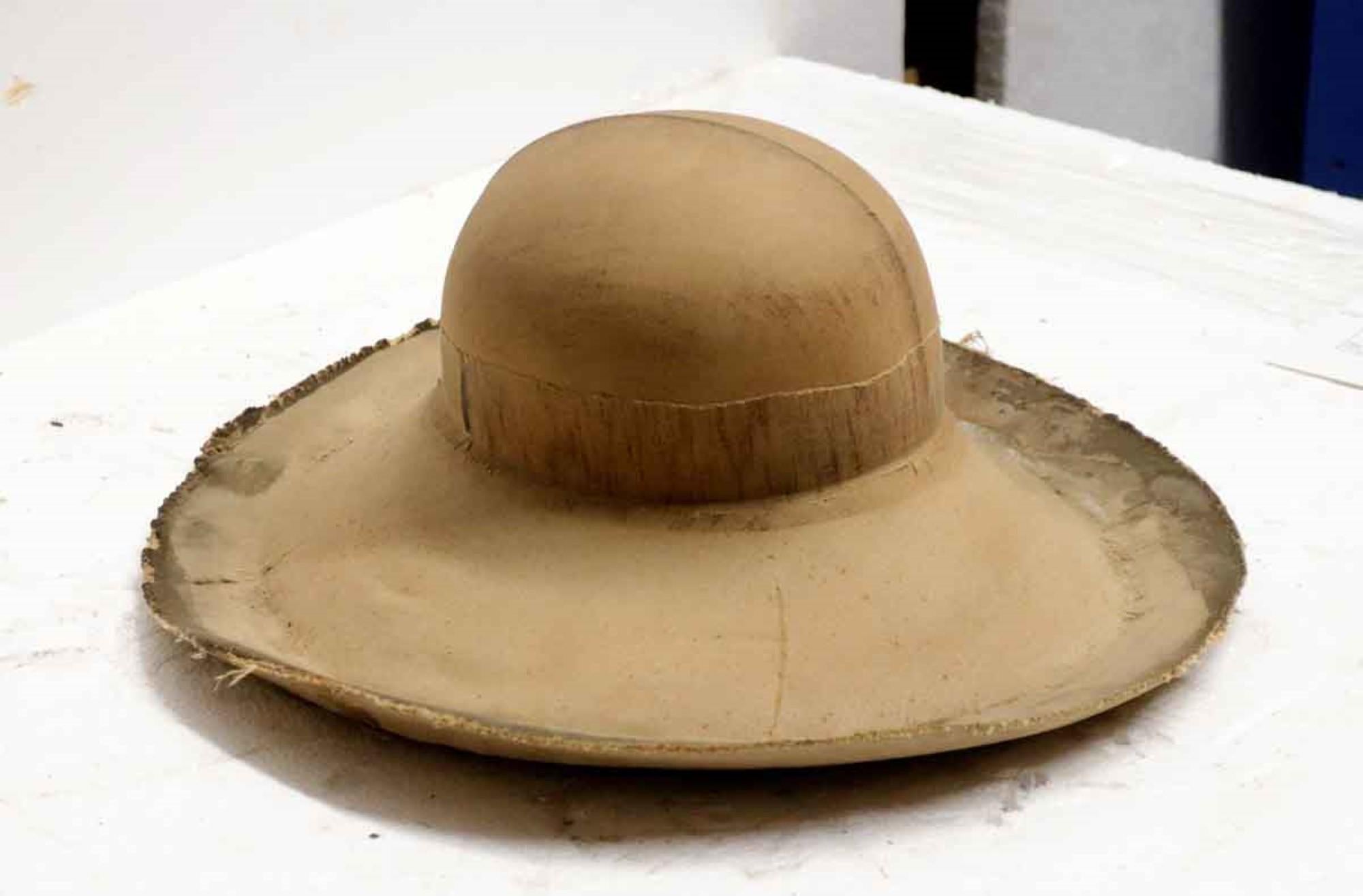 1890s Signed Antique French Lacquered Canvas Hat Mold In Distressed Condition In New York, NY
