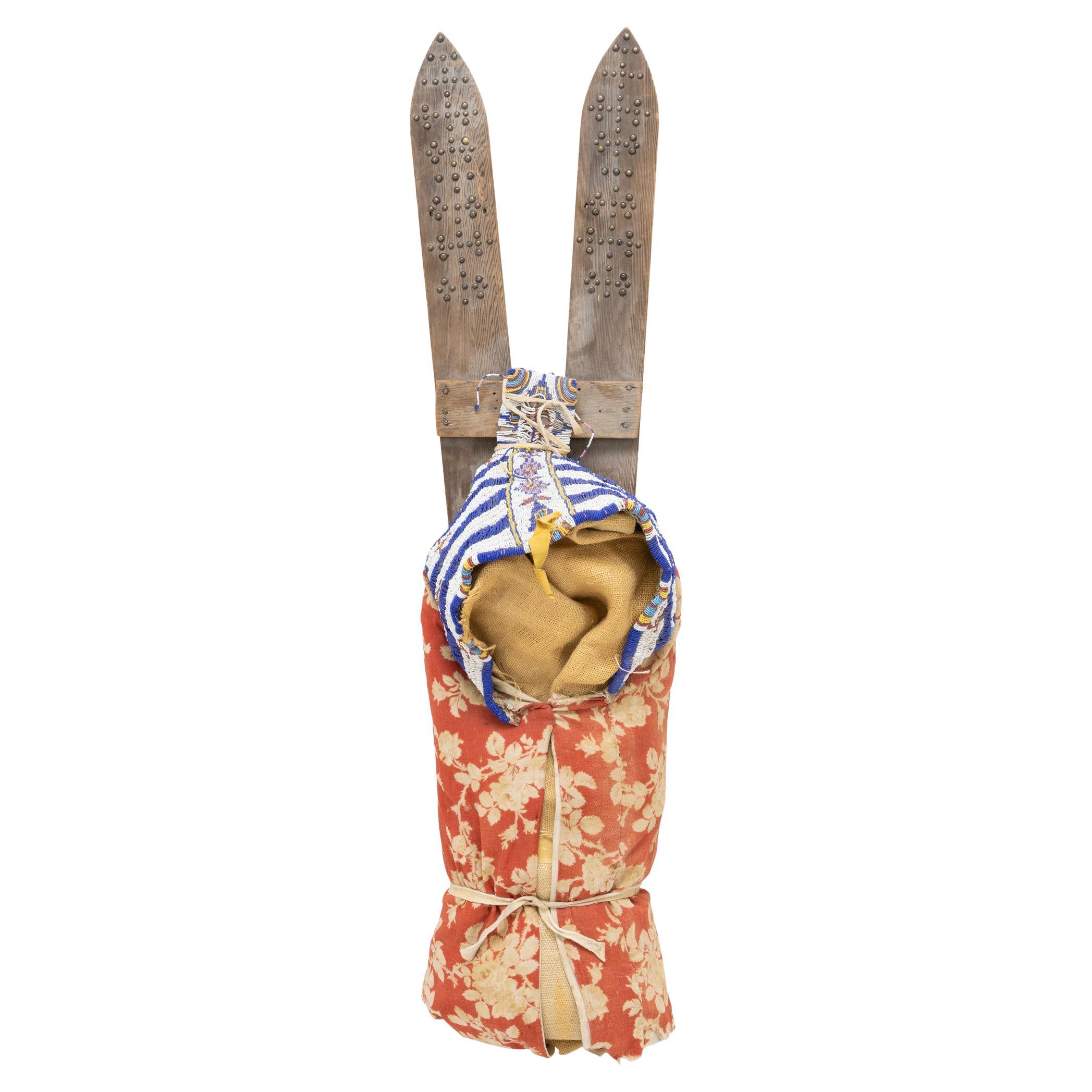 1890
s Sioux Wood and Fabric Cradleboard For Sale