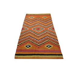 Tappeto Navajo in stile tribale rustico, tessuto a trama piatta, giallo, antico, degli anni '90 del XIX secolo