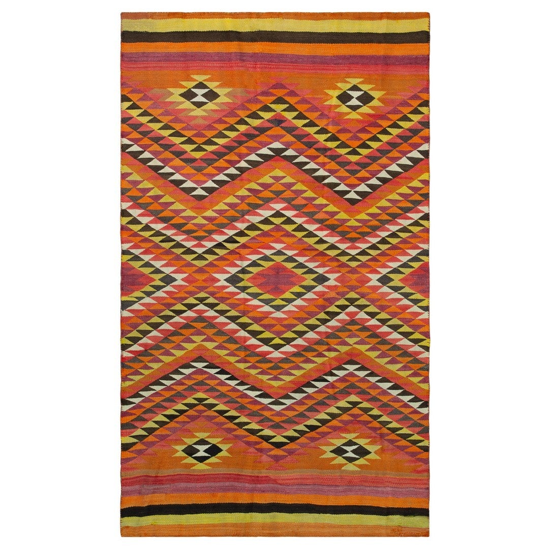 1890s Small Yellow Antique Rustic Tribal Native American Navajo Flat Weave Rug