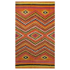 Tappeto Navajo in stile tribale rustico, tessuto a trama piatta, giallo, antico, degli anni '90 del XIX secolo