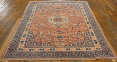 1890s Soft Coral Medallion Design Traditional Chinese Kansu Rug 6'x8'6" Carpet