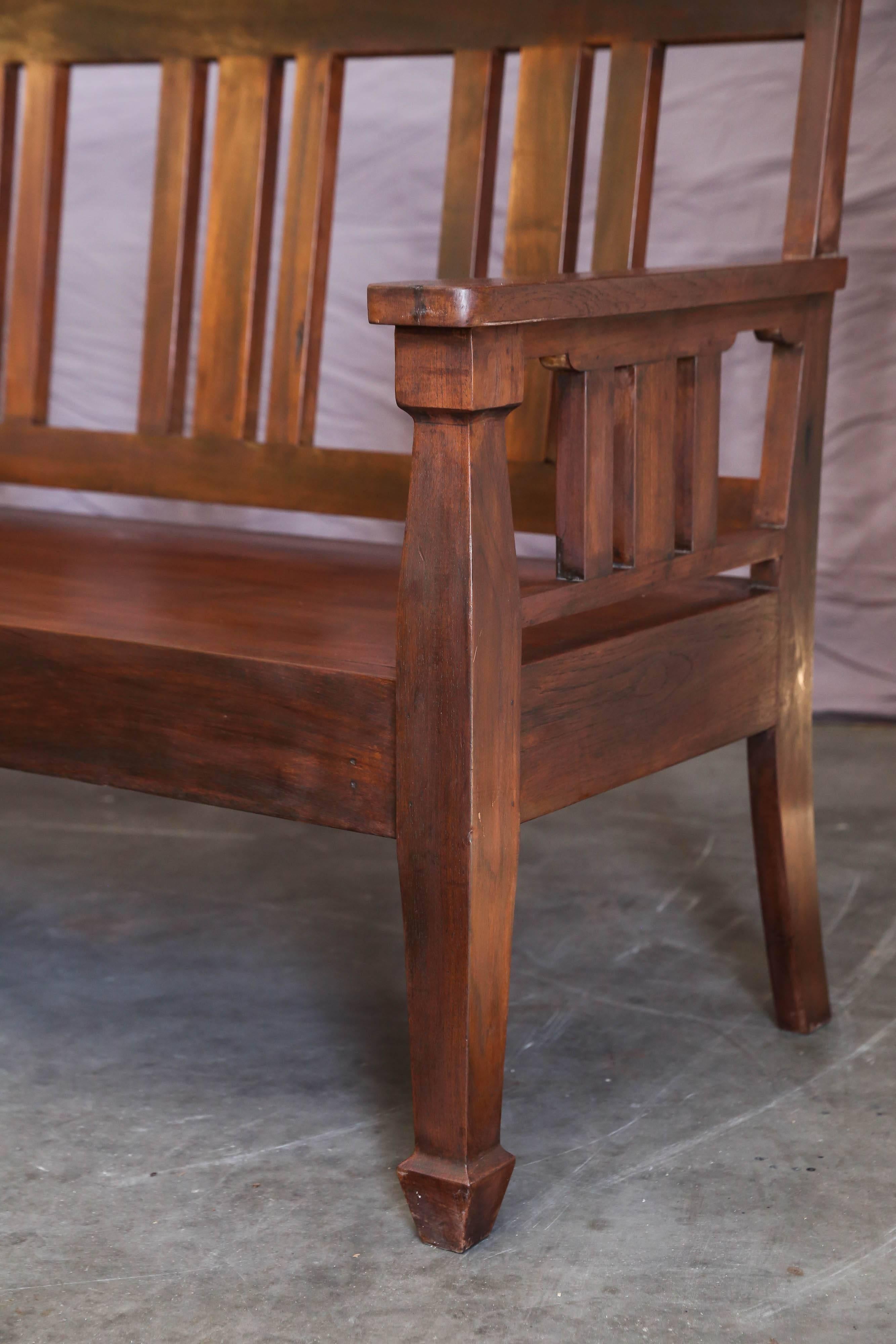 British Colonial 1890s Solid Teak Wood Typical Tea Plantation Bench from Darjeeling For Sale