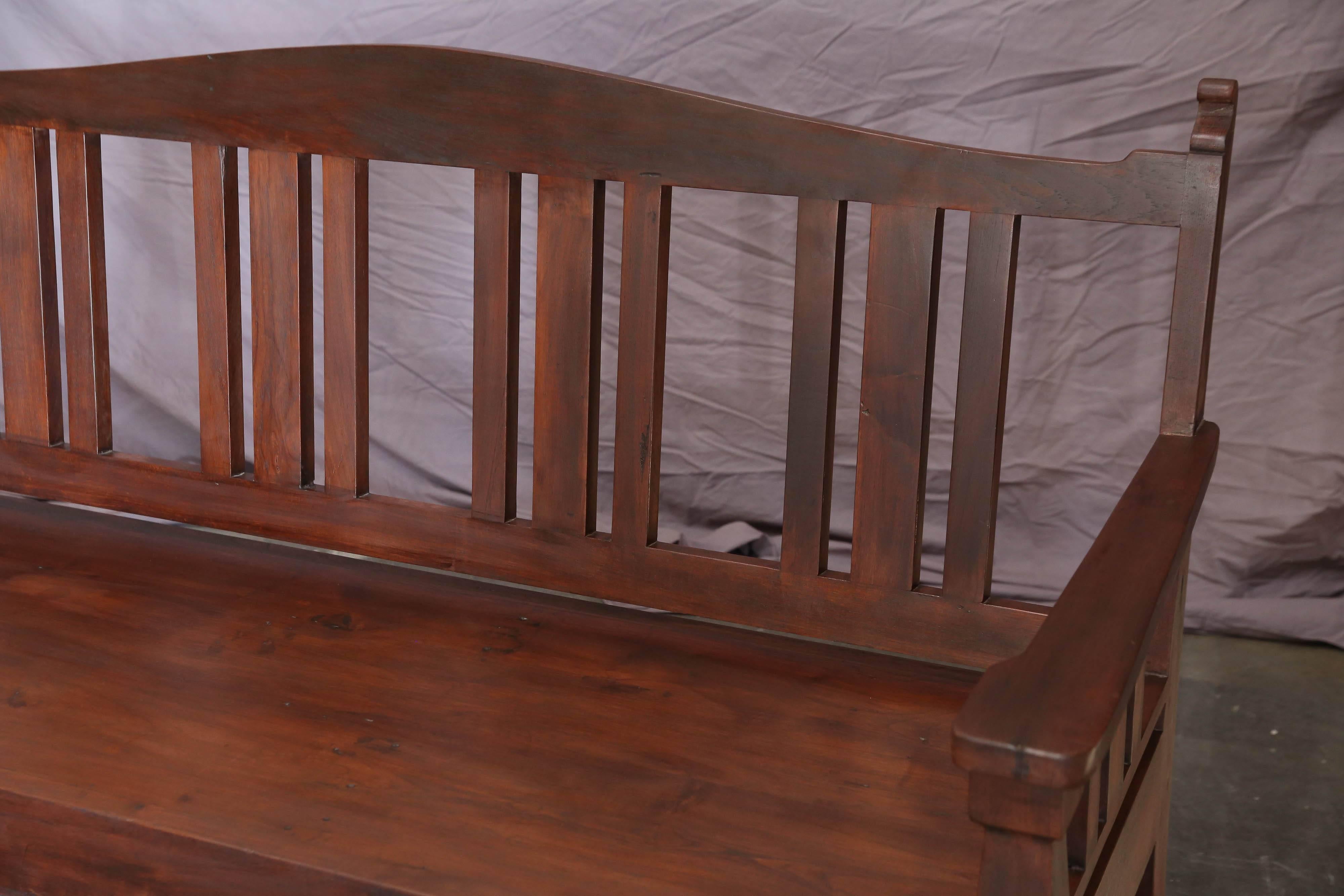 Hand-Crafted 1890s Solid Teak Wood Typical Tea Plantation Bench from Darjeeling For Sale