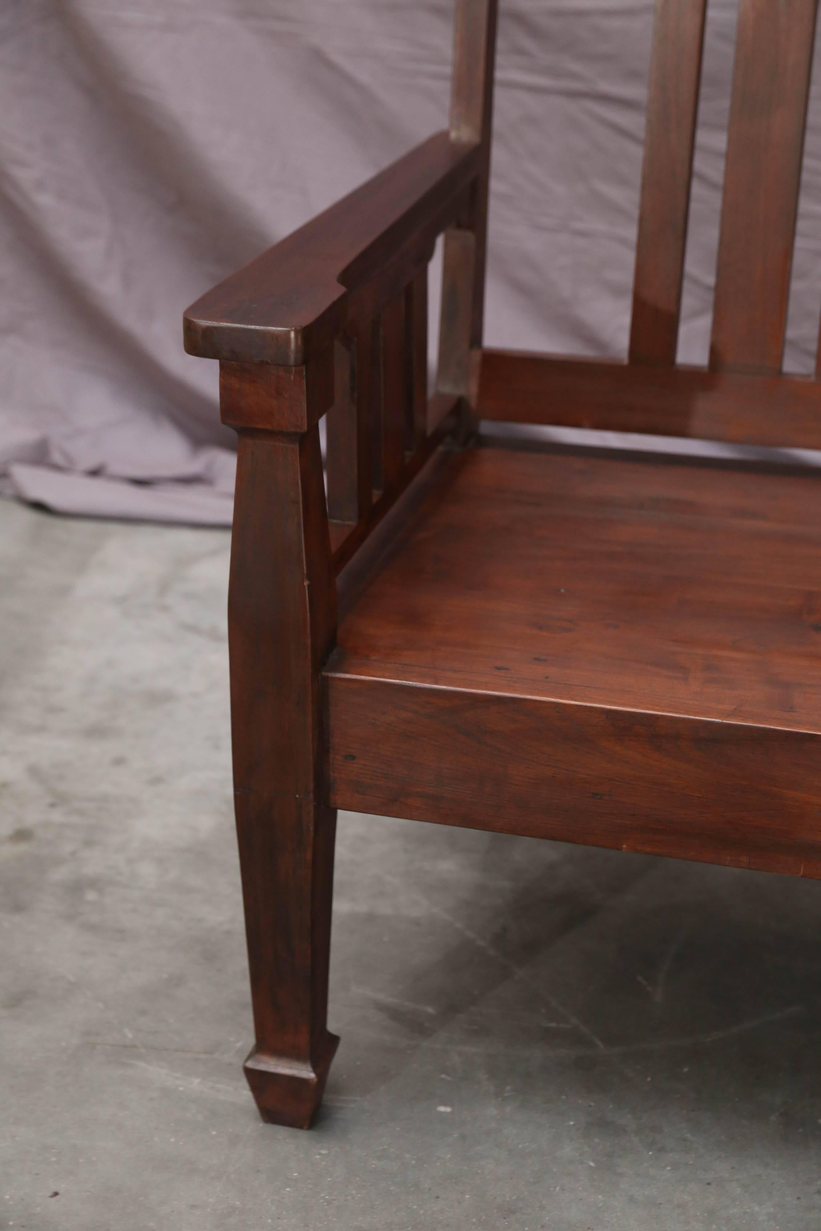 Late 19th Century 1890s Solid Teak Wood Typical Tea Plantation Bench from Darjeeling For Sale