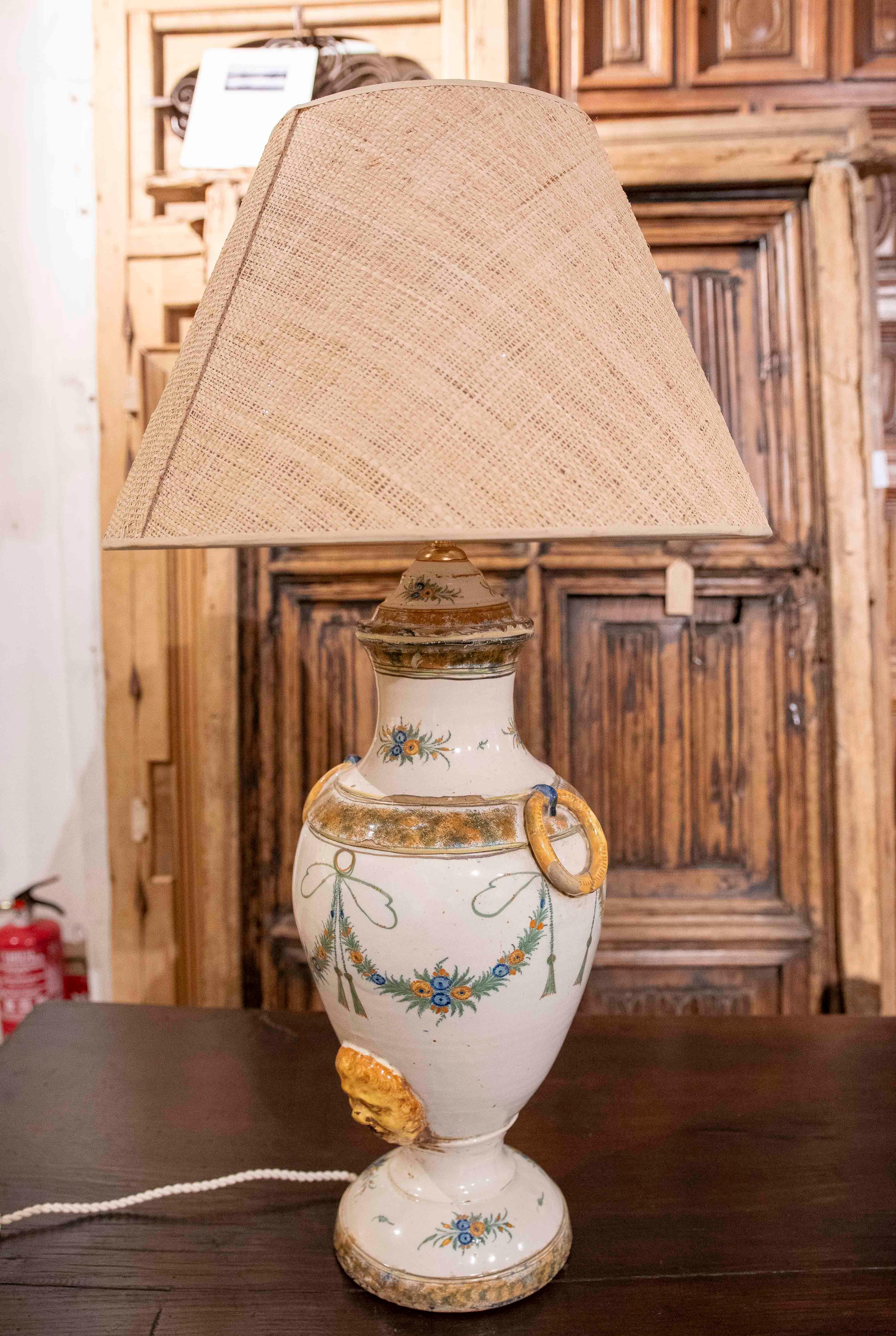 1890s Table Lamp with Spanish Ceramic Water Fountain  