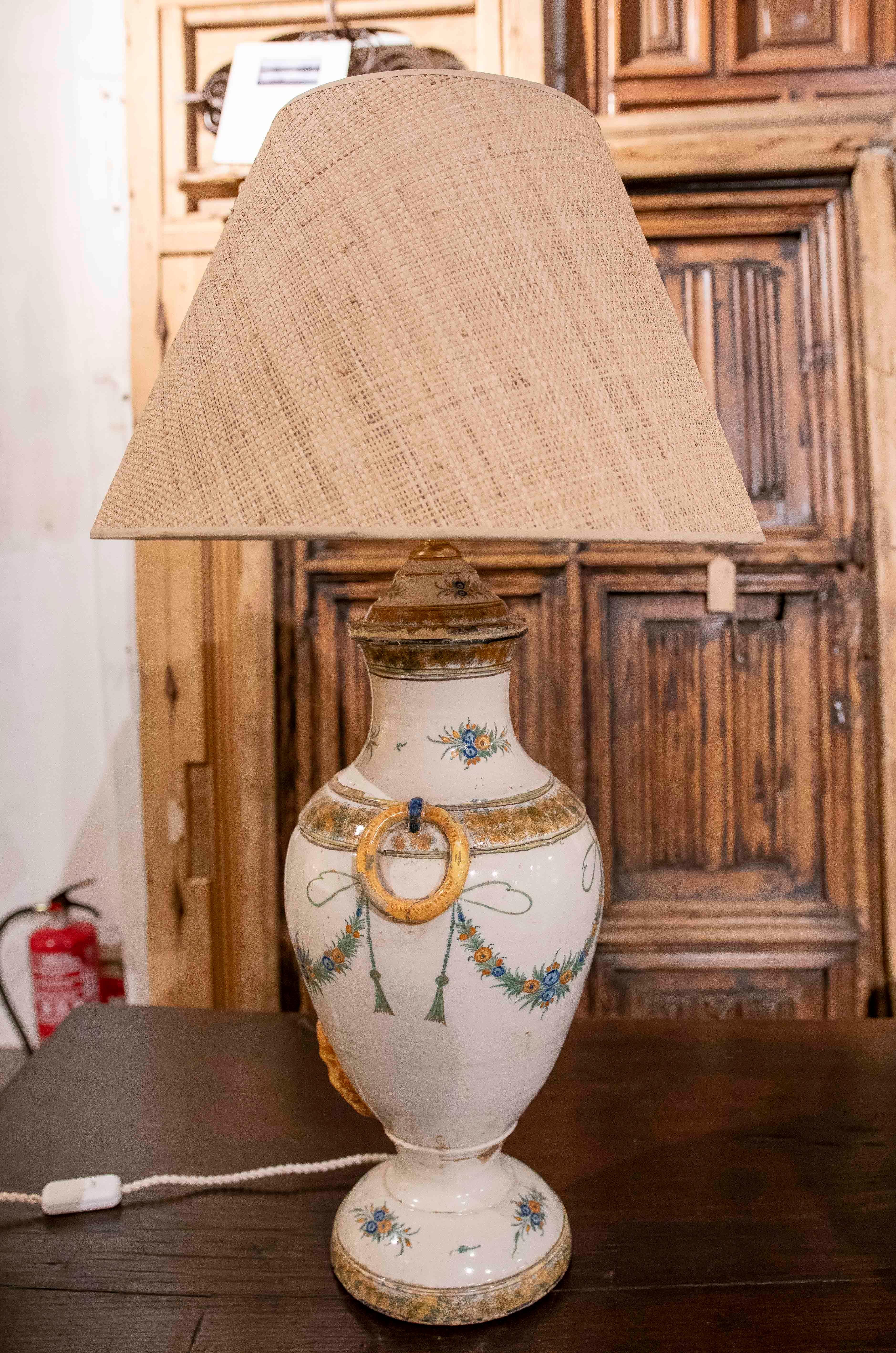 Glazed 1890s Table Lamp with Spanish Ceramic Water Fountain