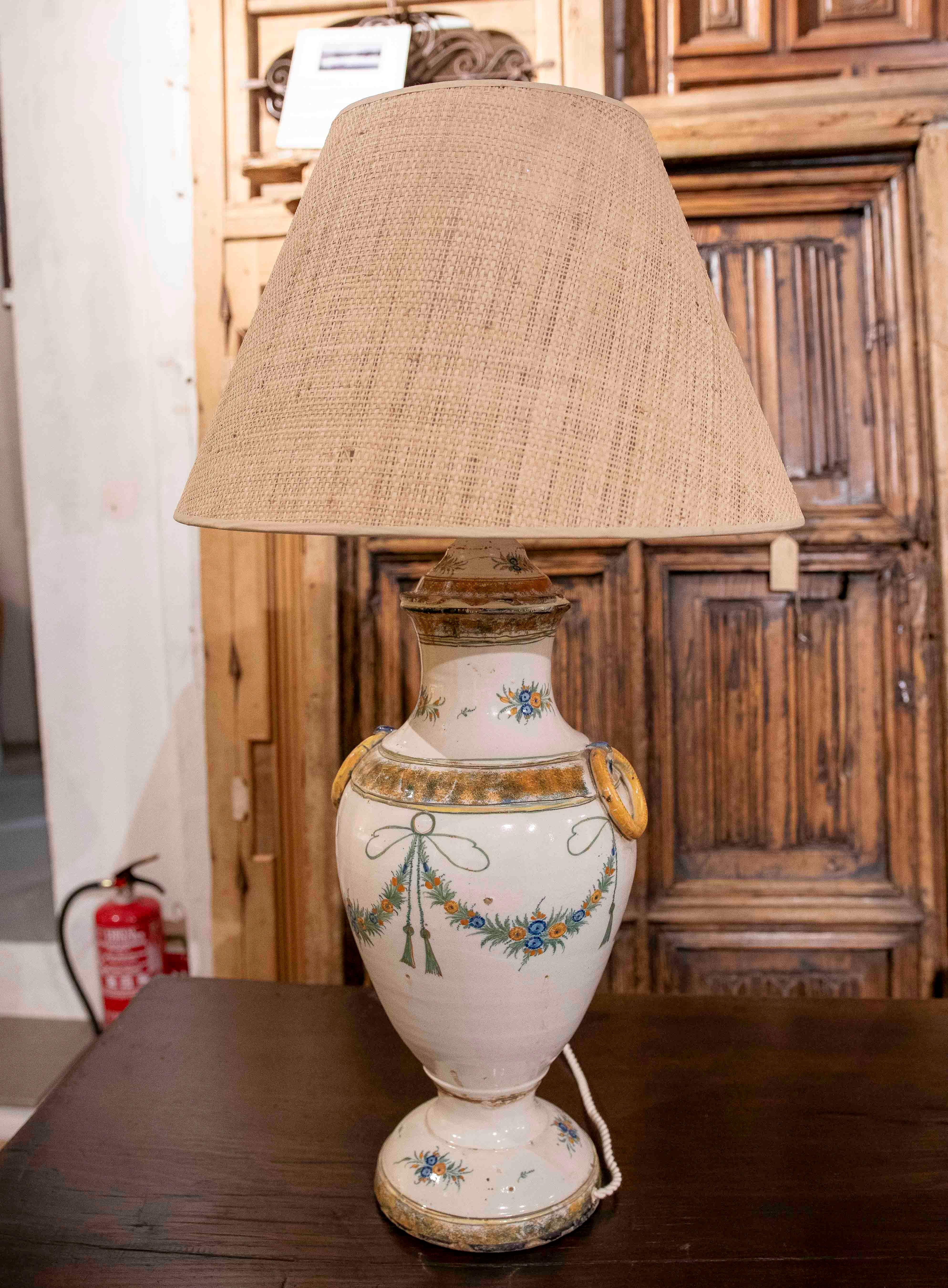 19th Century 1890s Table Lamp with Spanish Ceramic Water Fountain
