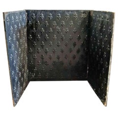 1890s Three-Piece Cast Iron Black Fire Back with a French Fleur-de-Lis Design
