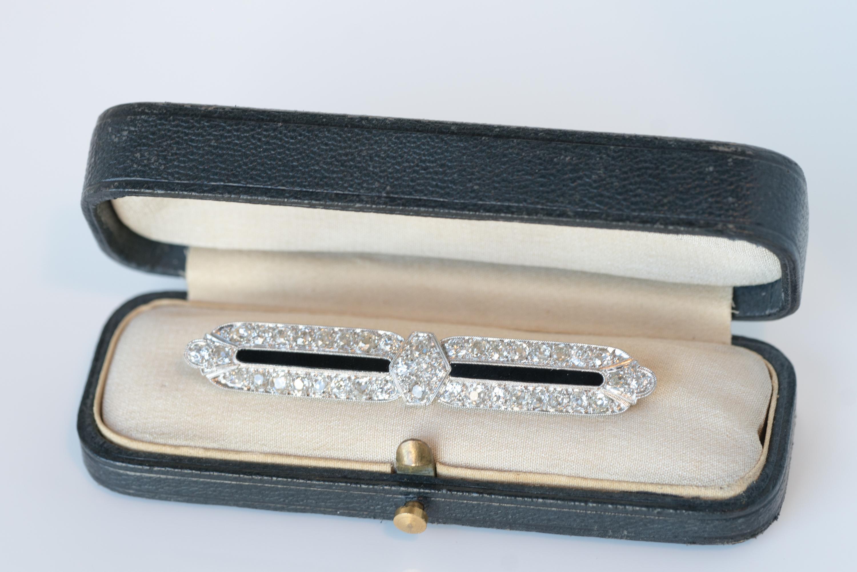 Tiffany & Co. 4 Carat Total Diamond and Onyx Platinum Bar Pin Brooch 1
