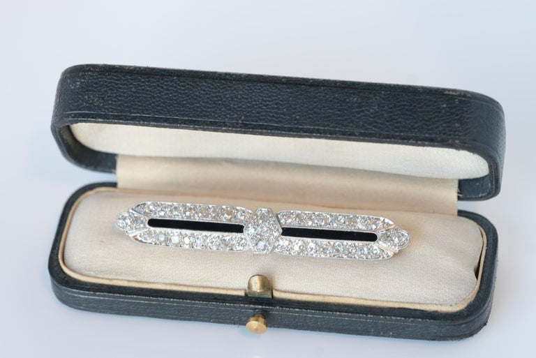 Tiffany & Co. 4 Carat Total Diamond and Onyx Platinum Bar Pin Brooch For Sale 4