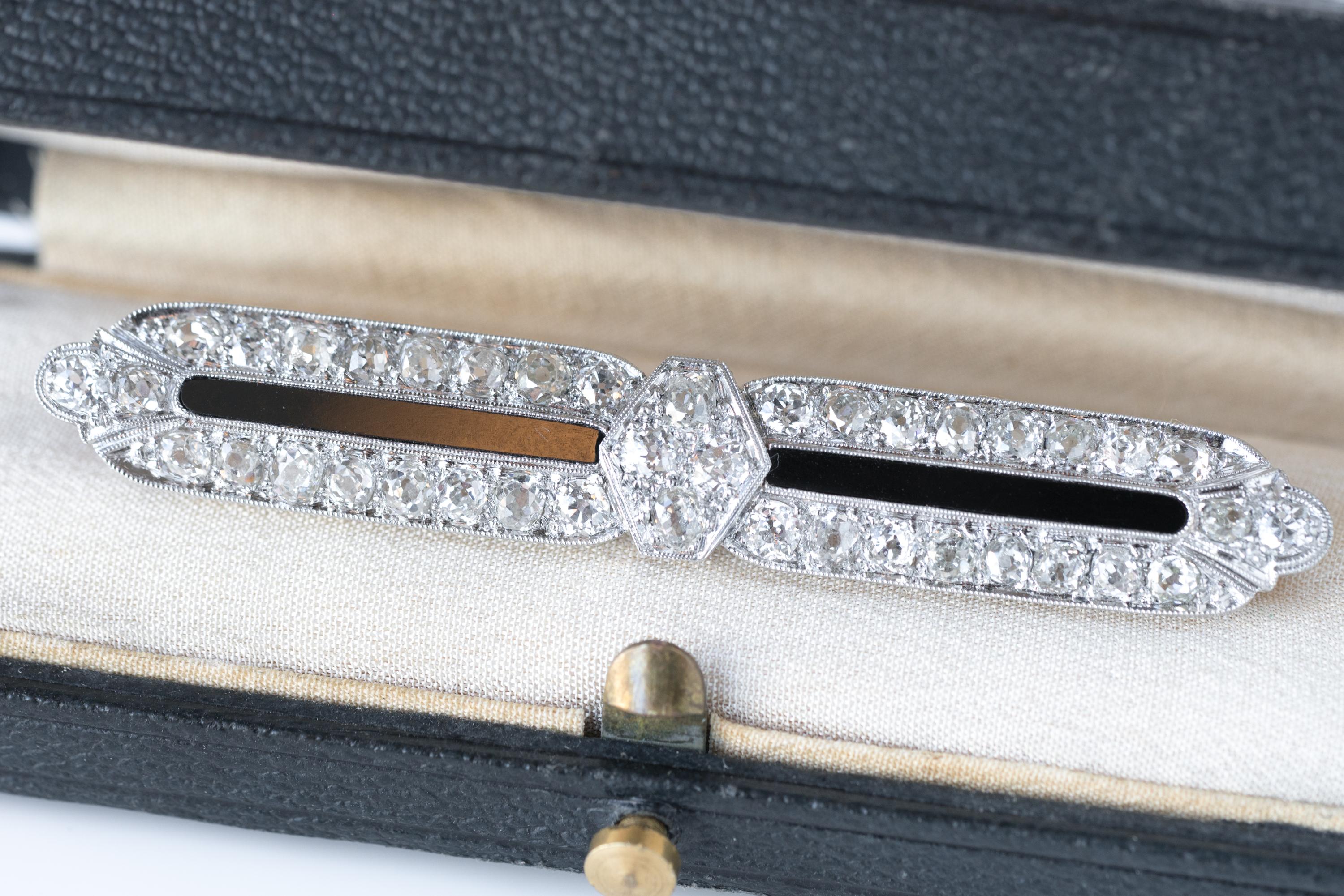 Tiffany & Co. 4 Carat Total Diamond and Onyx Platinum Bar Pin Brooch 2