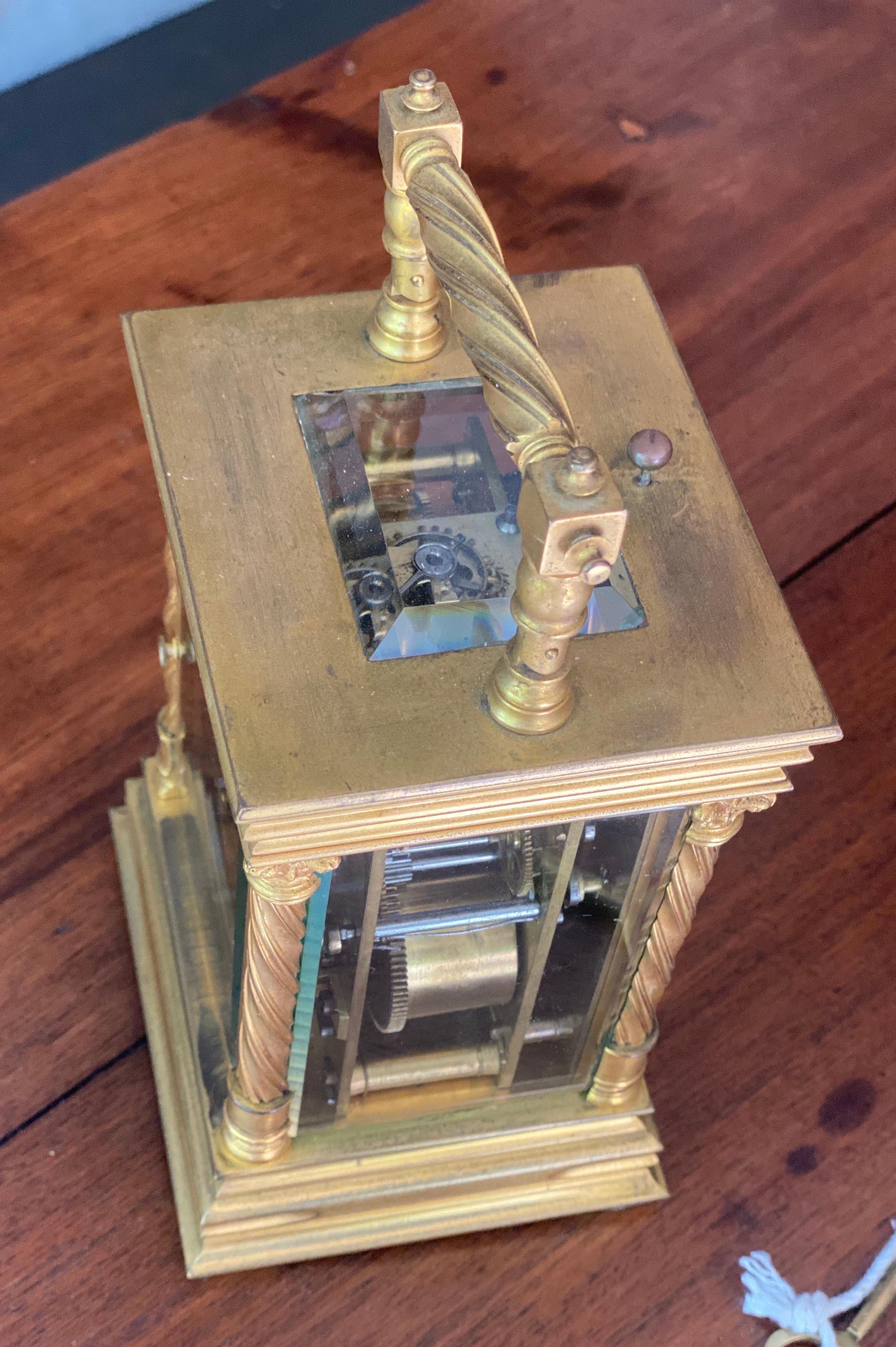 1890s Tiffany Gilt Brass Carriage Alarm Clock 3