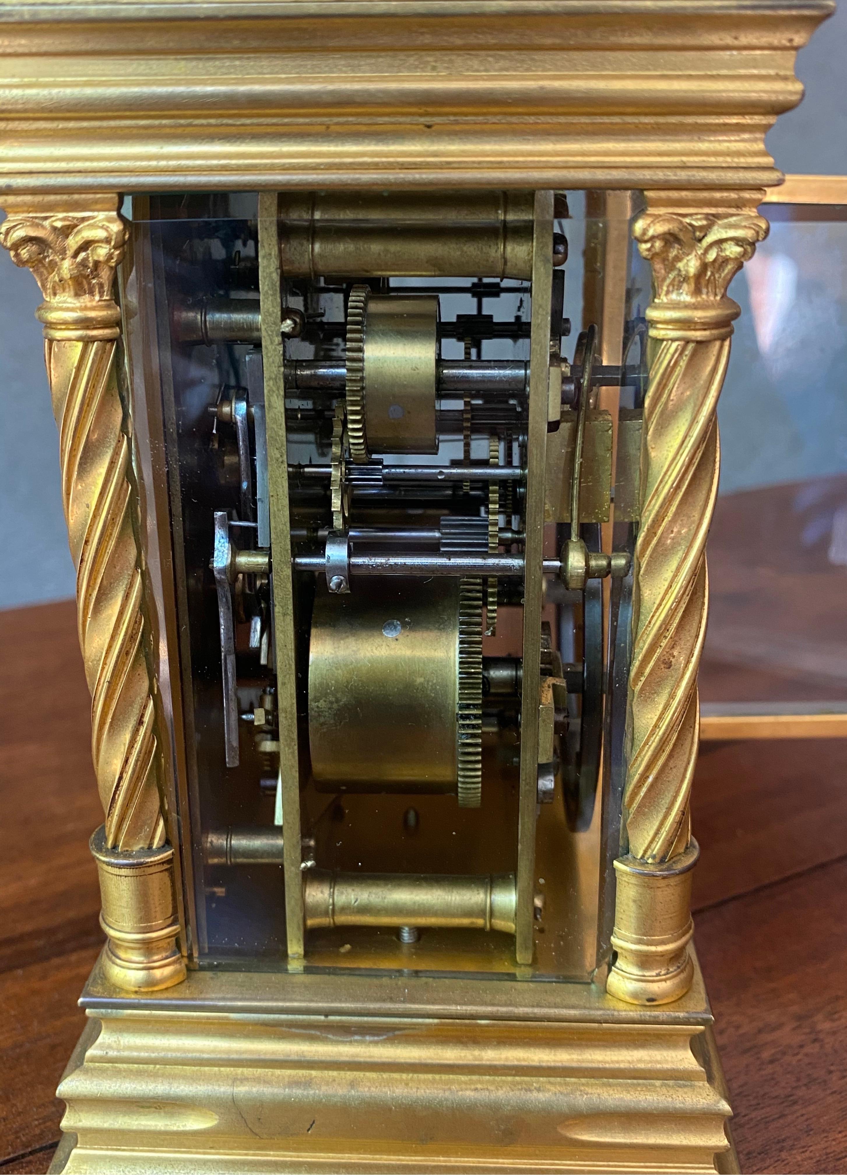 1890s Tiffany Gilt Brass Carriage Alarm Clock In Good Condition In Charleston, SC