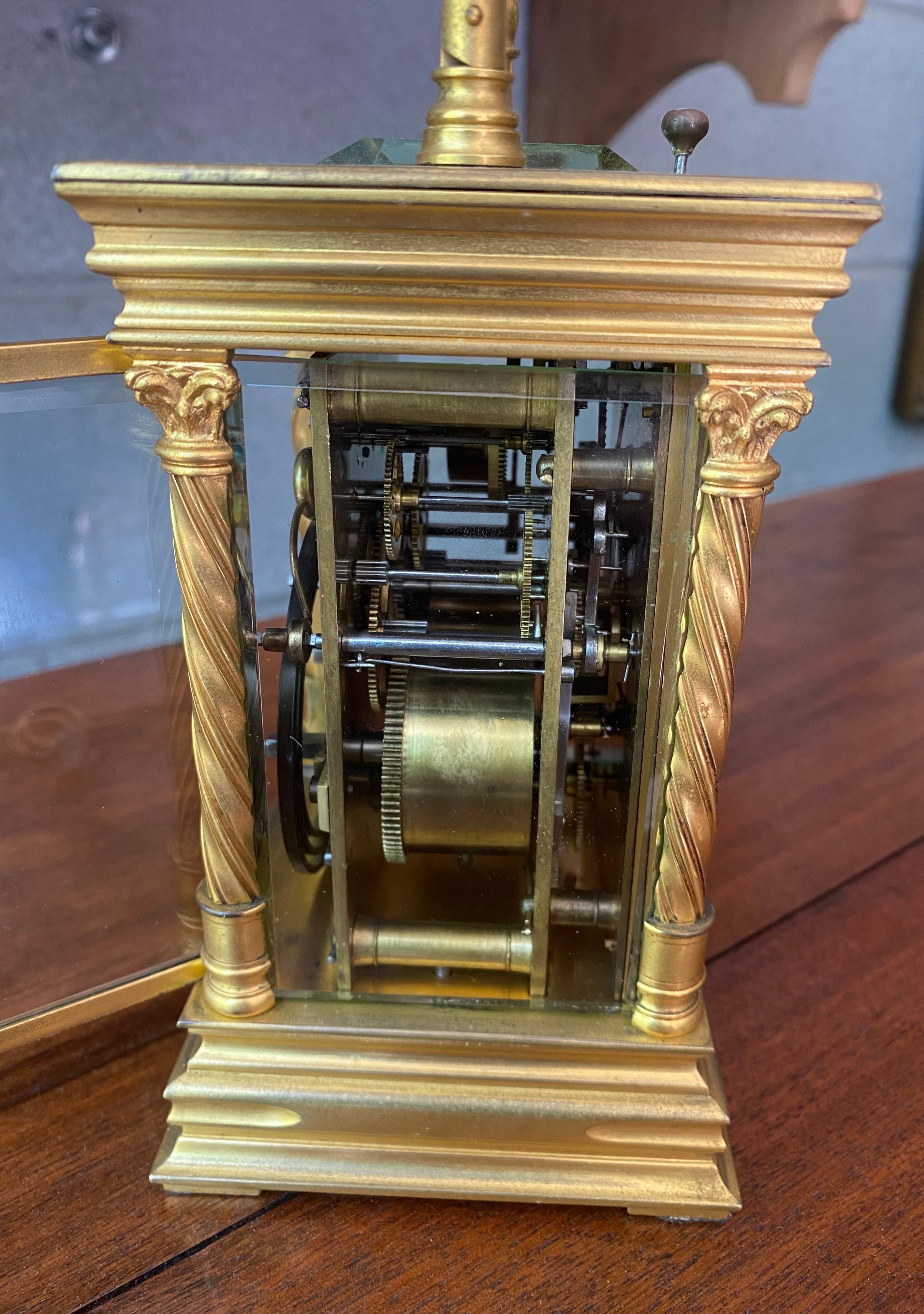 19th Century 1890s Tiffany Gilt Brass Carriage Alarm Clock