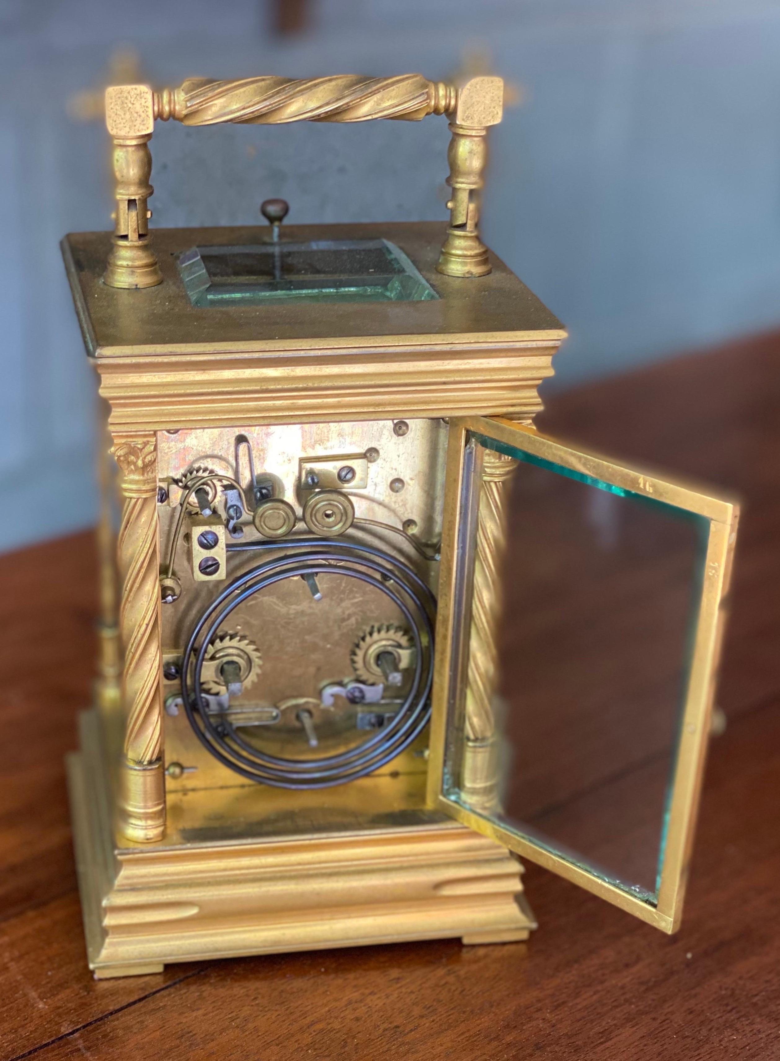 1890s Tiffany Gilt Brass Carriage Alarm Clock 2