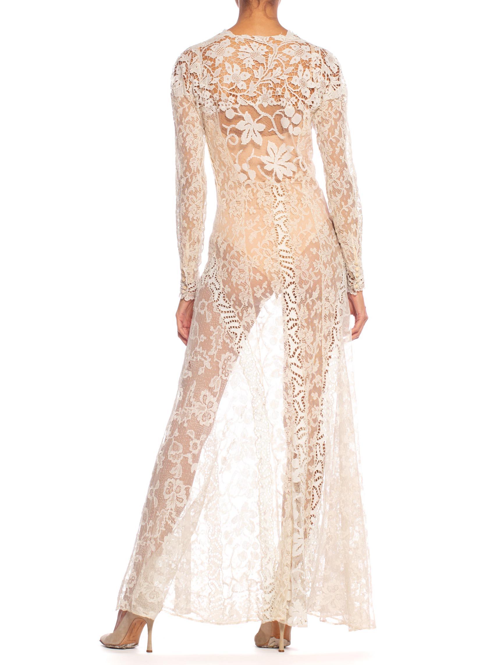 1930S Off White Vintage Bridal Gown Made From Heirloom Victorian Cotton & Silk 5