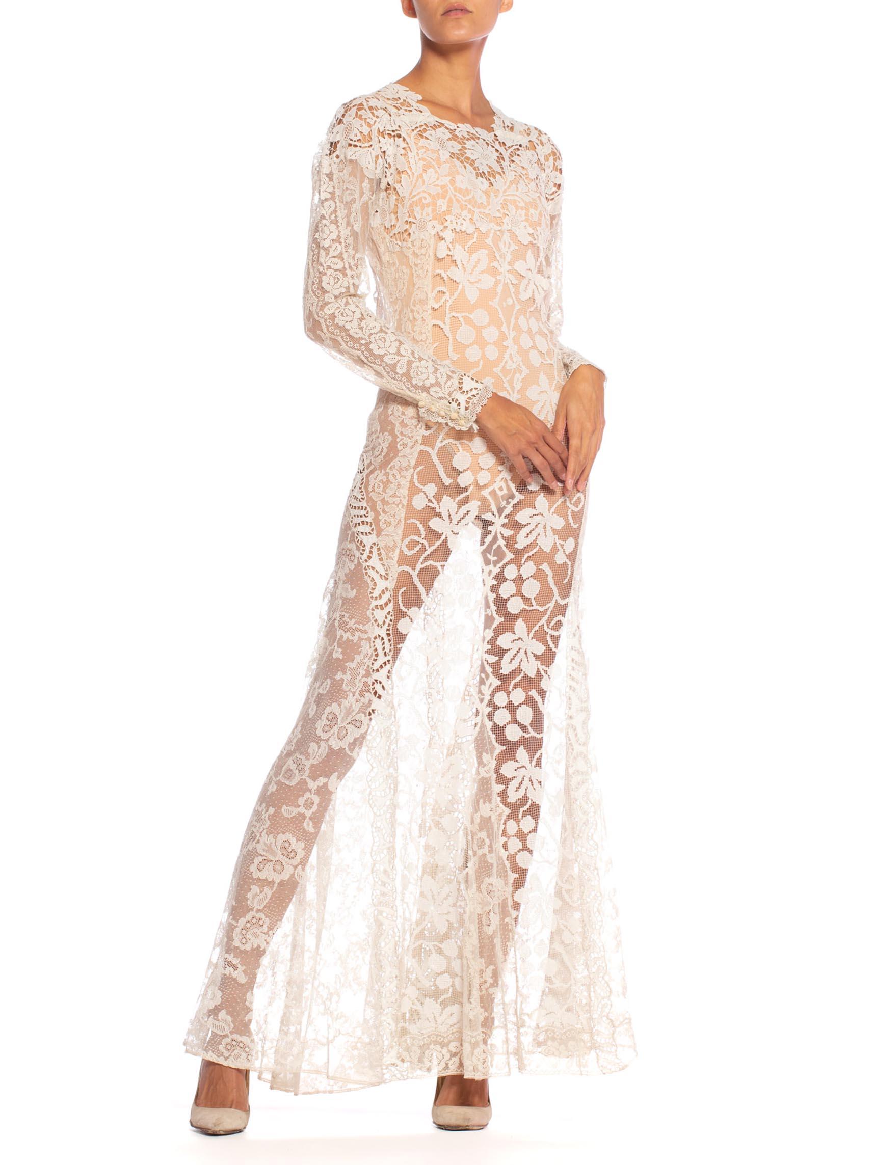 1930S Off White Vintage Bridal Gown Made From Heirloom Victorian Cotton & Silk 2