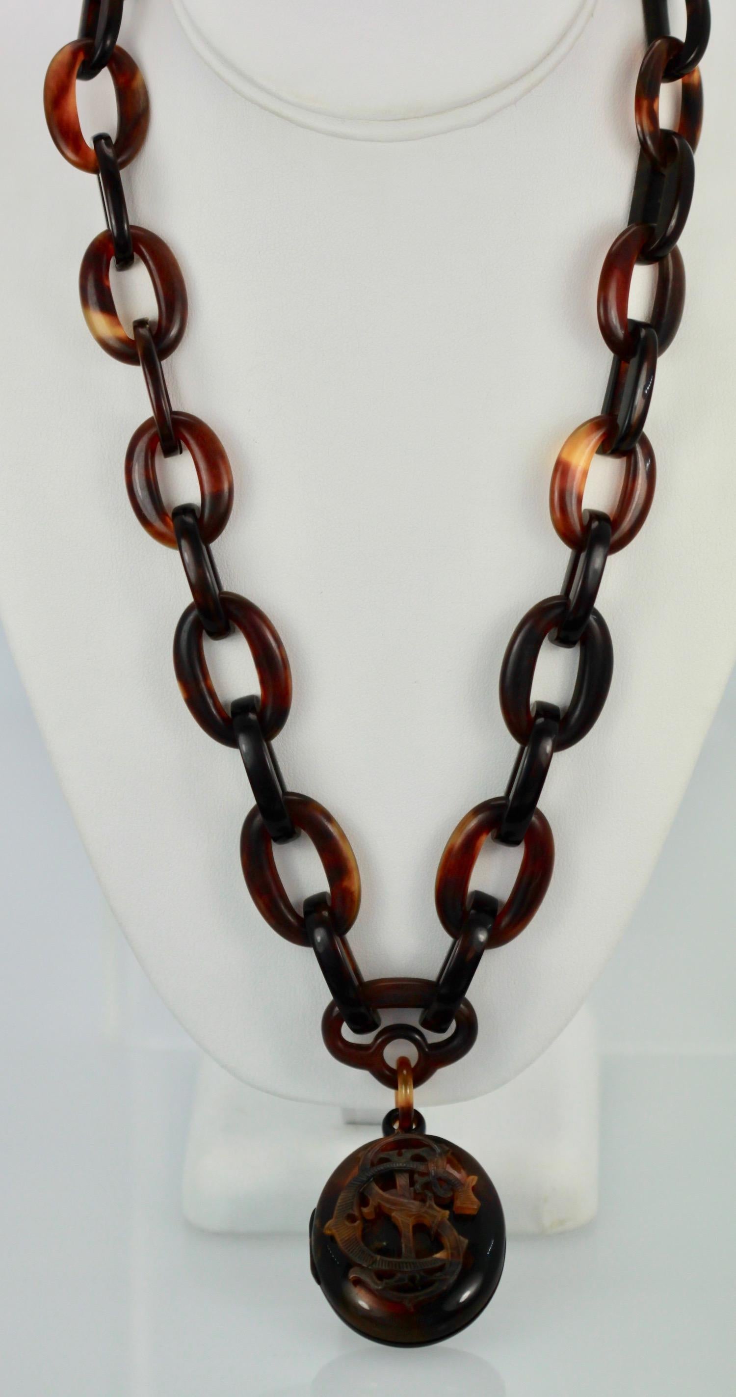 1890's Tortoise Shell Locket with Tortoise link Chain 5