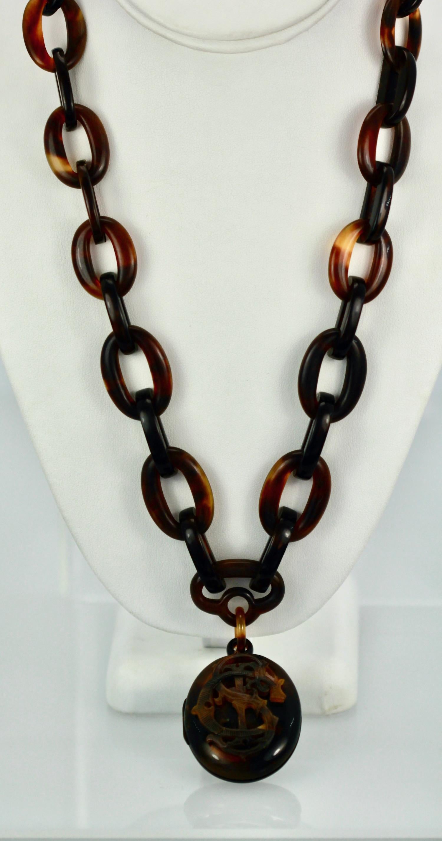 1890's Tortoise Shell Locket with Tortoise link Chain 8