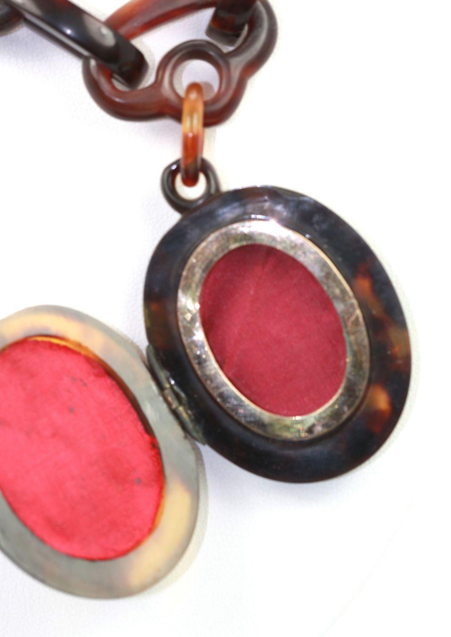 1890's Tortoise Shell Locket with Tortoise link Chain 1