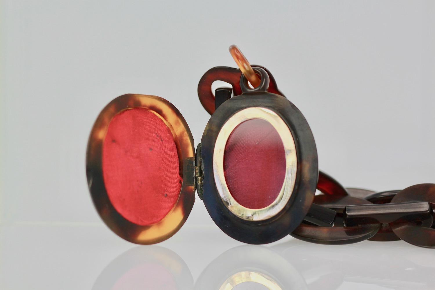 1890's Tortoise Shell Locket with Tortoise link Chain 3