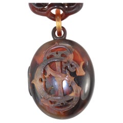 1890's Tortoise Shell Locket with Tortoise link Chain