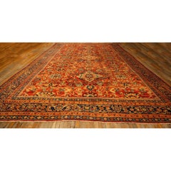 1890er Traditioneller roter kühner geometrischer antiker Sultanabad Rugs Wollteppich