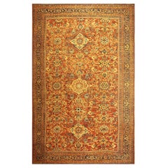 1890er Traditioneller roter kühner geometrischer antiker Sultanabad Rugs Wollteppich