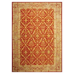 1890s Traditional Red Diamond Knotted Wool Antique Oushak Turkish Decorative Rug (Tapis décoratif turc)