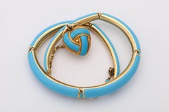 1890s Turquoise Enamel with Pearl and Turquoise Gold Wrap Around Bangle Bracelet