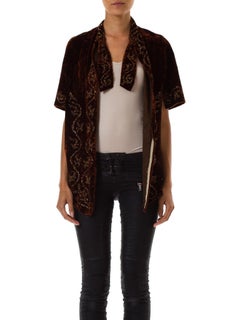 Victorian Cigar Brown Silk Velvet Hand Beaded 1880S Short Cape