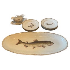 1890s Victoria Carlsbad Juego de Peces de Cerámica Austriaca 11 Piezas