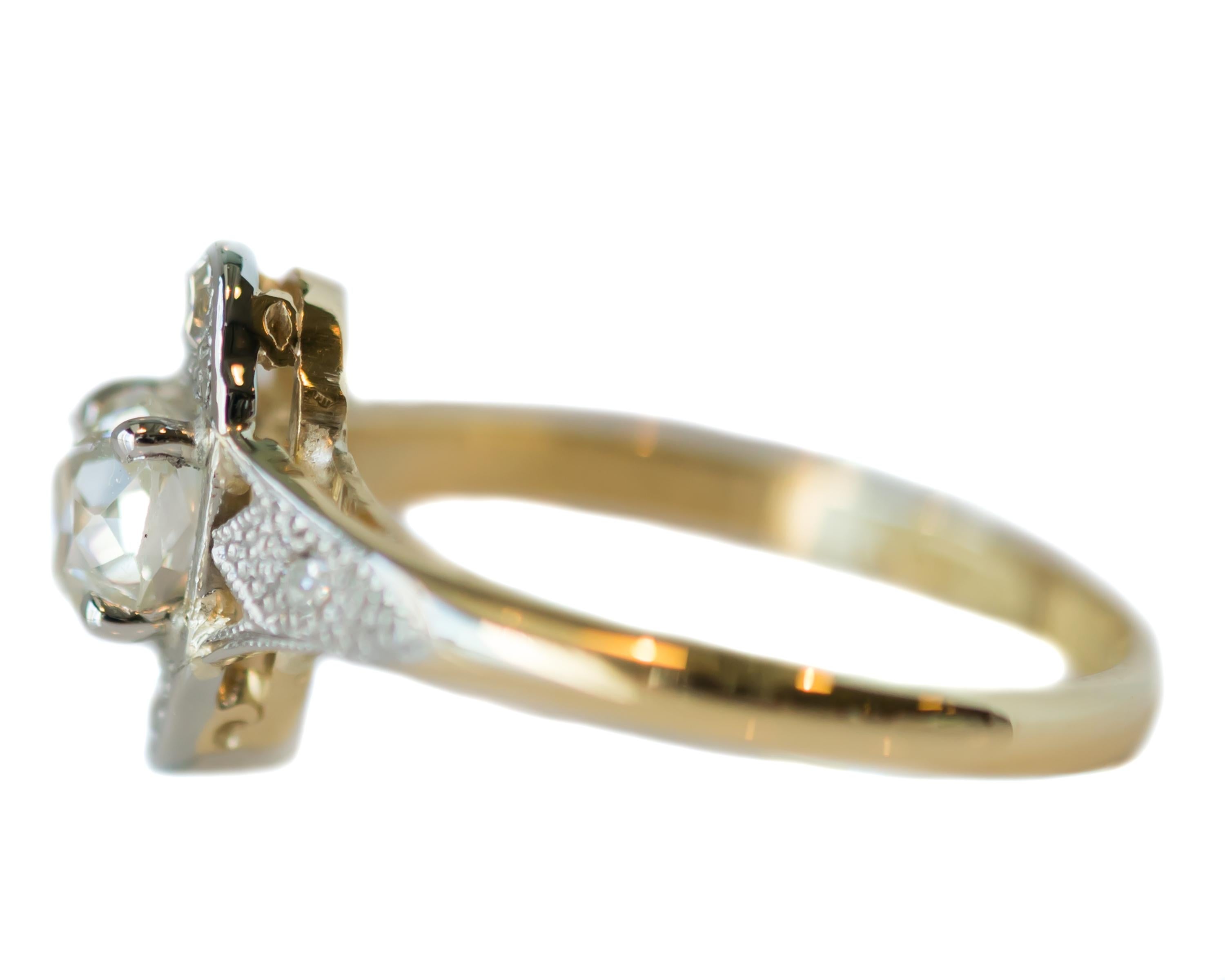 1890s Victorian 0.60 Carat Old Mine Cushion Cut Diamond Two-Tone Engagement Ring In Good Condition In Atlanta, GA