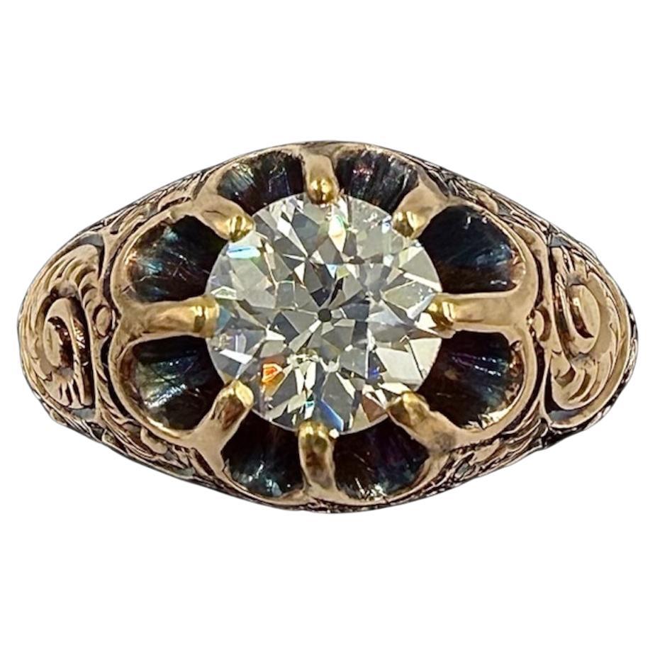 1890s Victorian 1.24 Carats Old European Diamond Engagement Ring Size 8