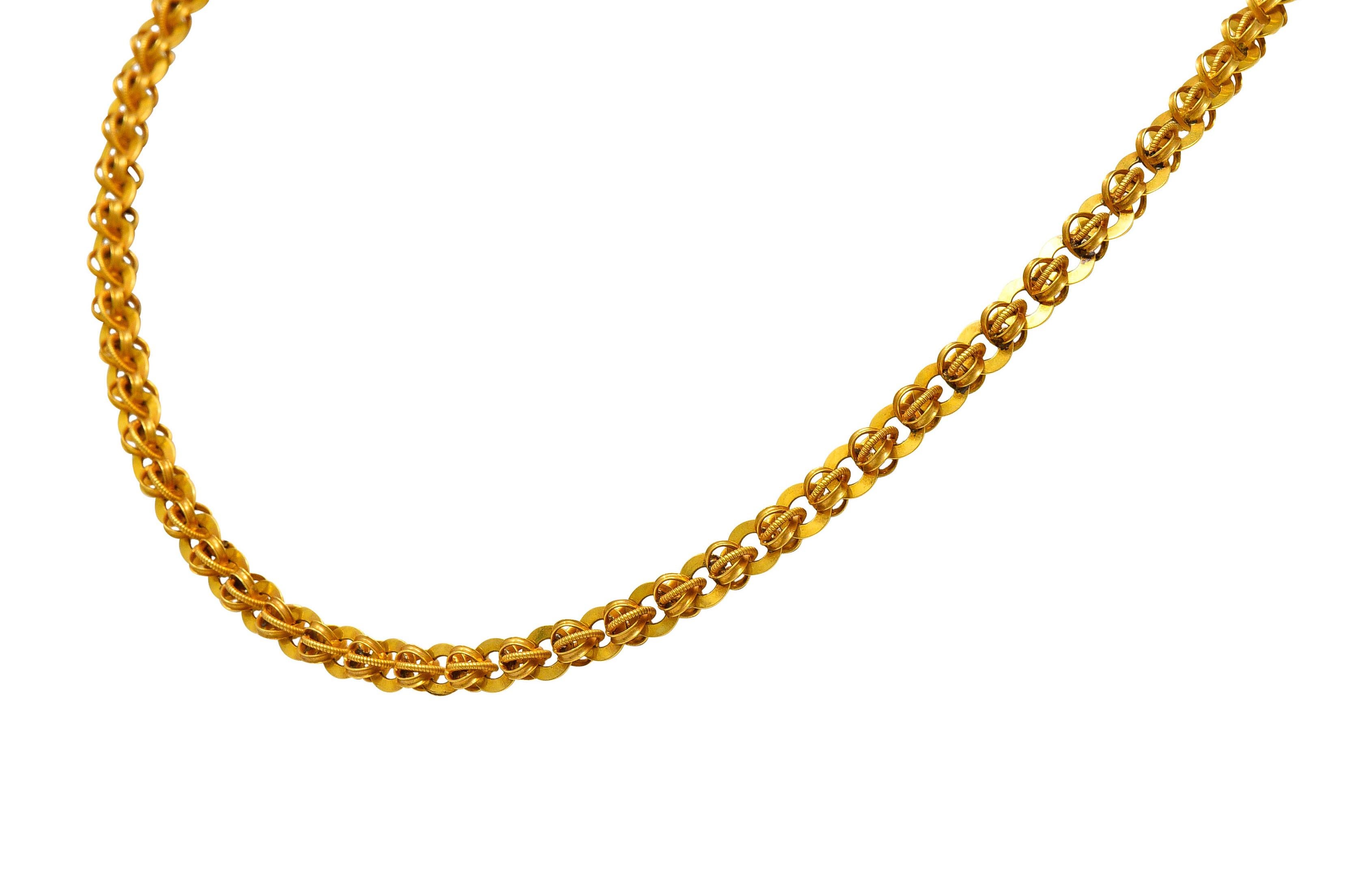 Women's or Men's 1890's Victorian 14 Karat Gold Circular Chain Link Necklace