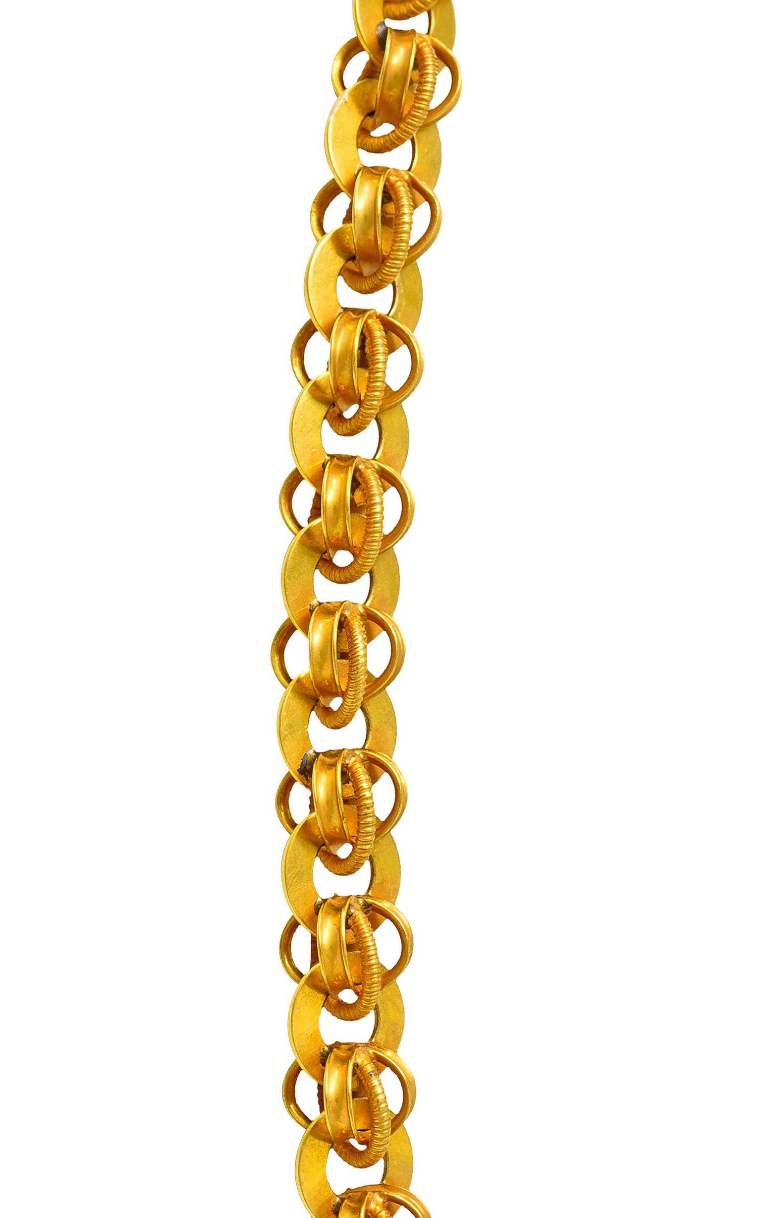 1890's Victorian 14 Karat Gold Circular Chain Link Necklace 2