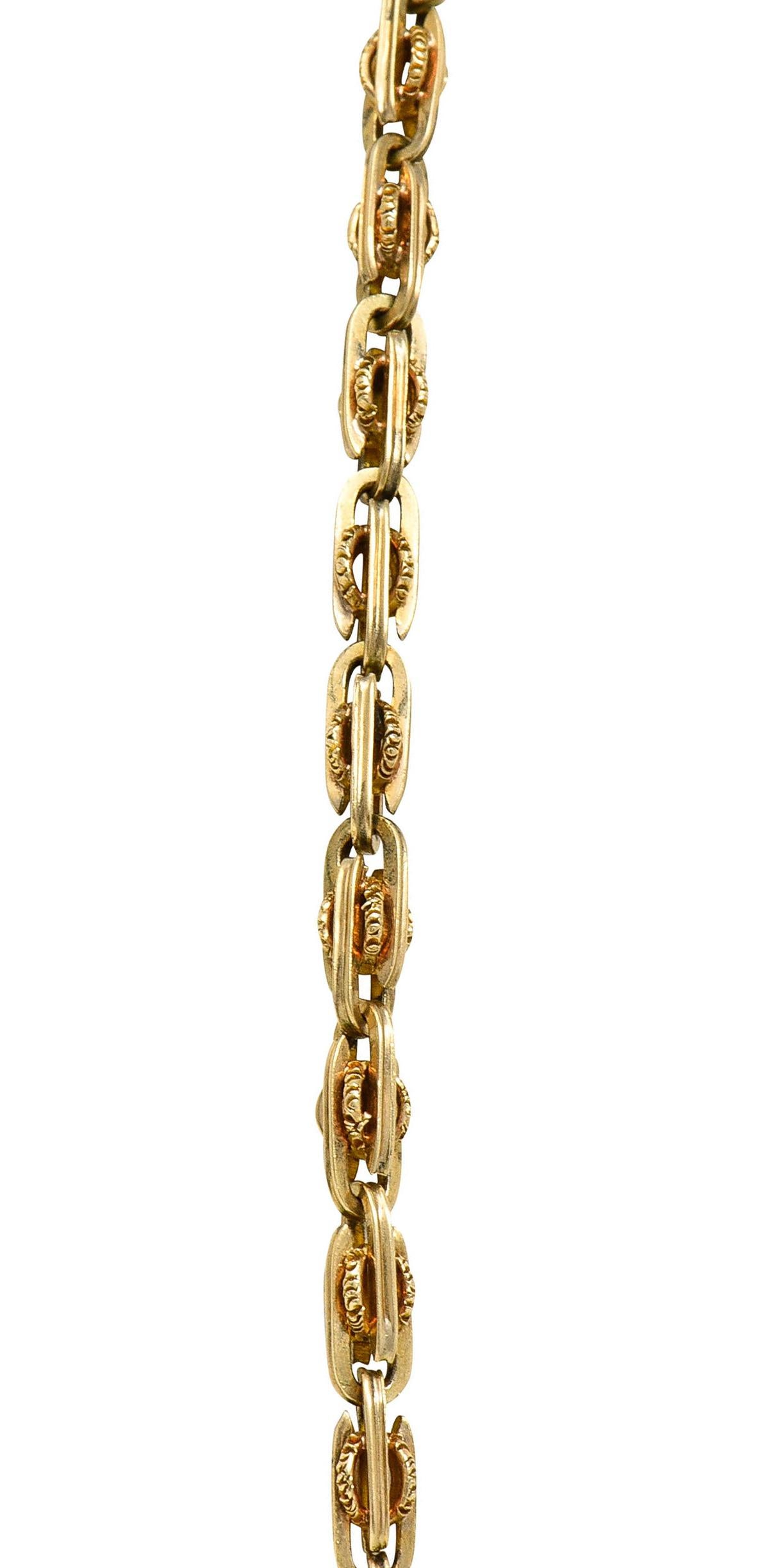 Women's or Men's 1890's Victorian 14 Karat Gold Chain Link Lariat Necklace