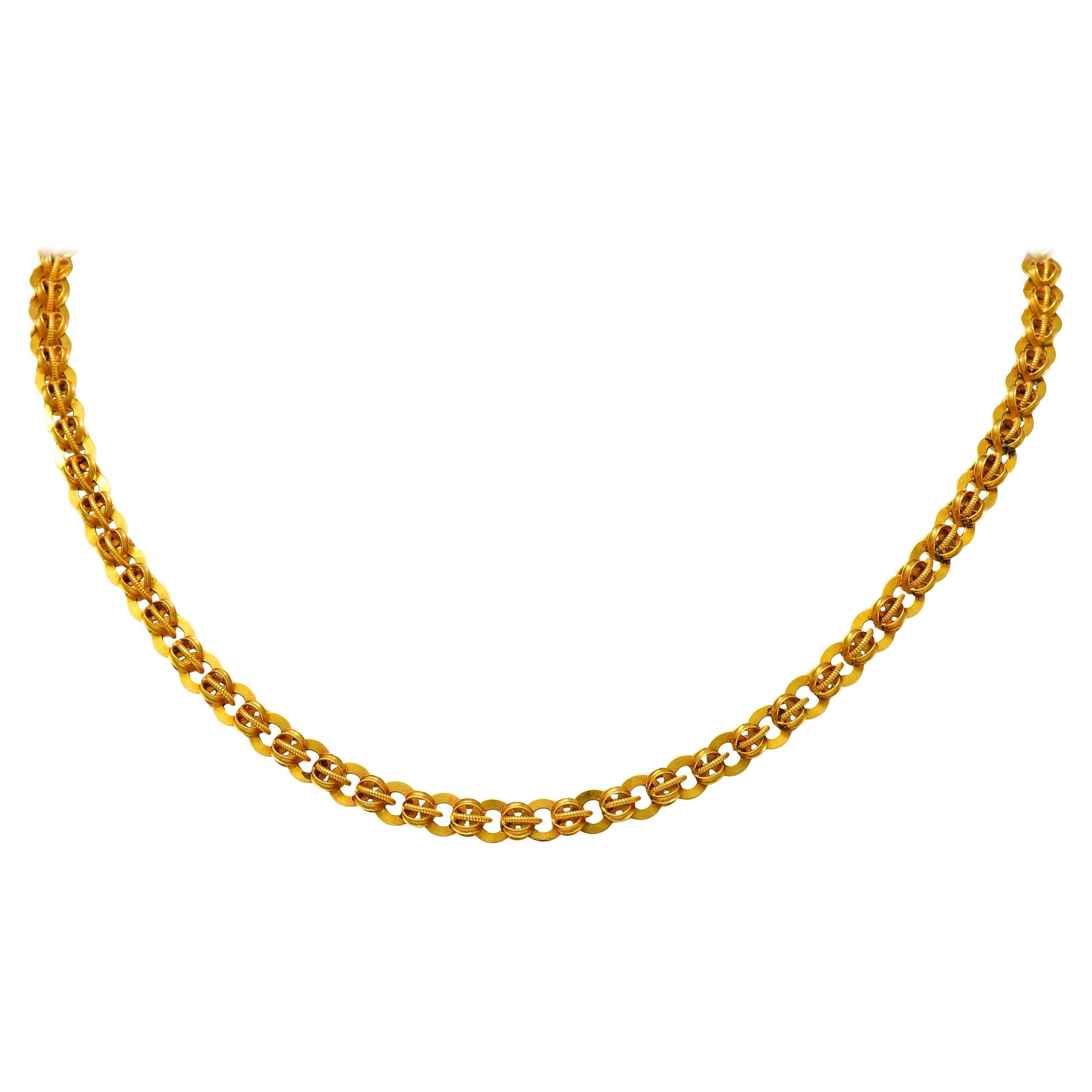 1890's Victorian 14 Karat Gold Circular Chain Link Necklace