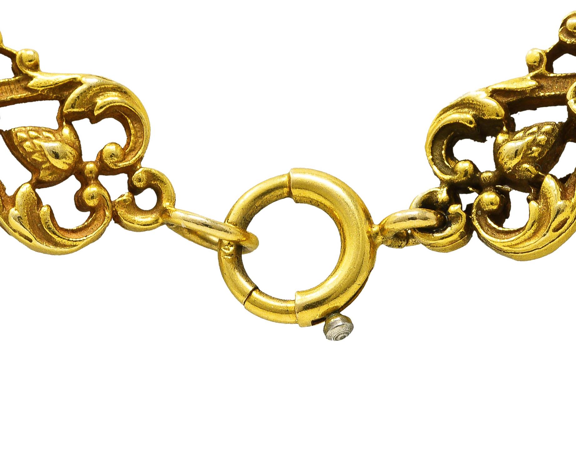 1890's Victorian 14 Karat Gold Floral Pinecone Antique Chain Necklace 1