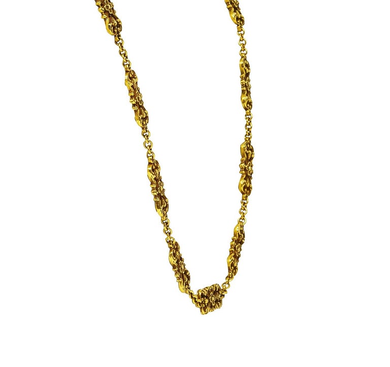 1890's Victorian 14 Karat Gold Floral Pinecone Antique Chain Necklace For Sale 3
