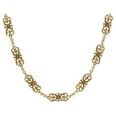 1890's Victorian 14 Karat Gold Floral Pinecone Antique Chain Necklace