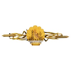 1890's Victorian 14 Karat Tri-Colored Gold Heron Watch Pin Bar Brooch