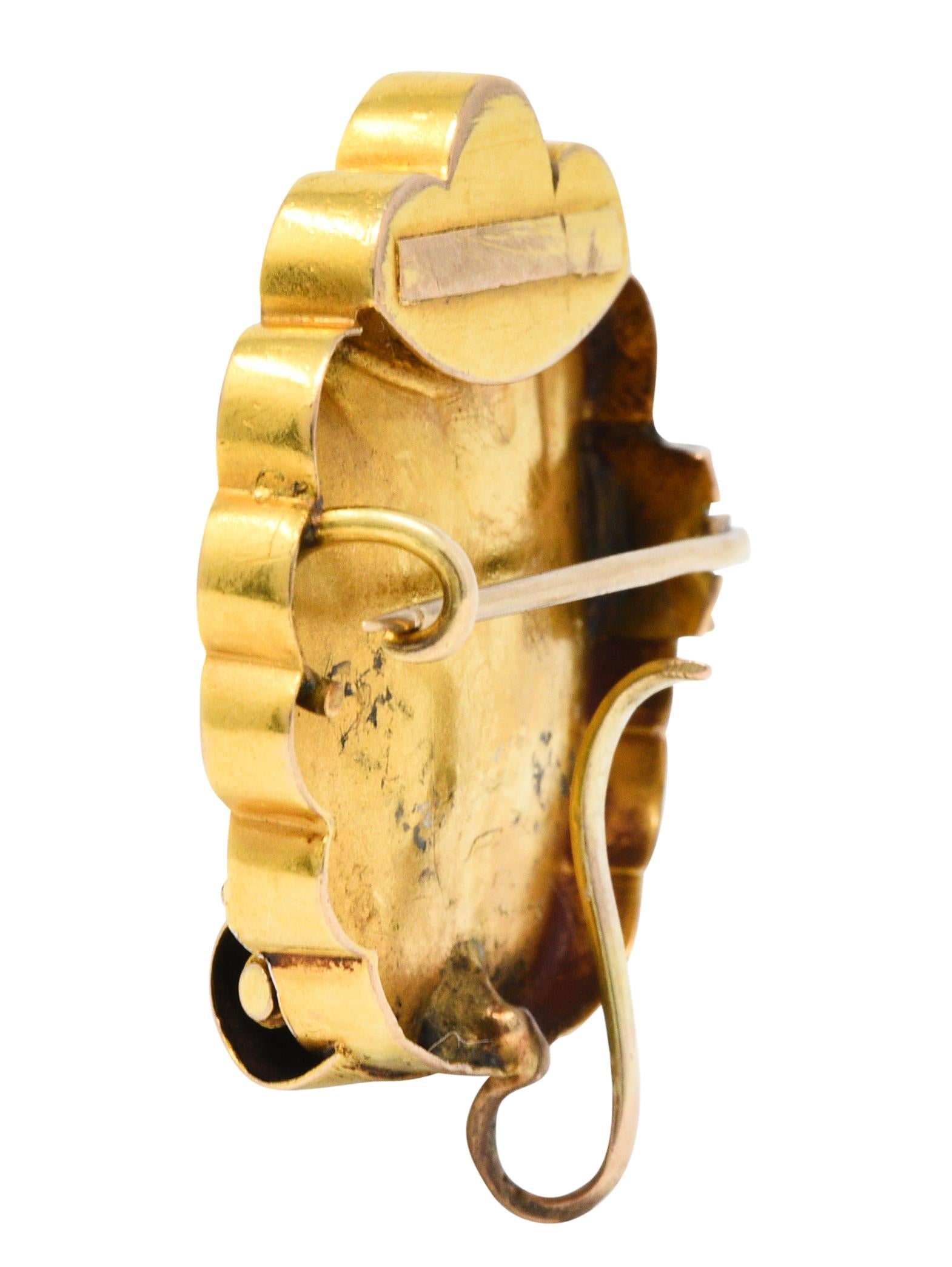 Women's or Men's 1890's Victorian 14 Karat Tri-Colored Gold Heron Watch Pin Brooch