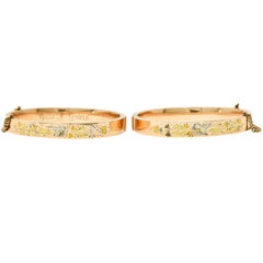 1890's Victorian 14 Karat Tri-Colored Gold Lily Marriage Bangle Bracelet Set