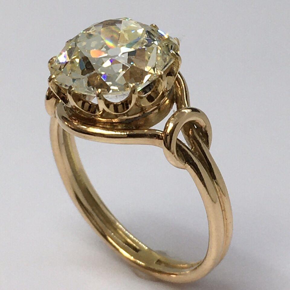 Antiker viktorianischer 14K 3,67 Karat Diamant-Ring, handgefertigt, amerikanische Größe 6,25, 1890er Jahre (Art nouveau) im Angebot