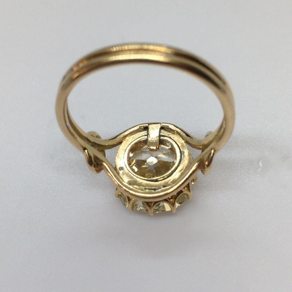 Antiker viktorianischer 14K 3,67 Karat Diamant-Ring, handgefertigt, amerikanische Größe 6,25, 1890er Jahre (Rundschliff) im Angebot